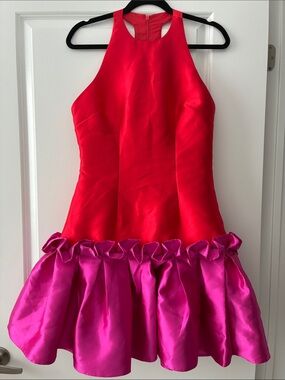 Imad Eduso Size 10 Kathy Bright Drop-Waist Mini Bubble Hem Dress - Pink/Orange